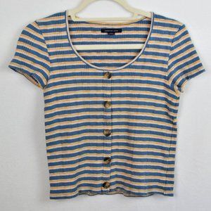 American Eagle Striped Button Front Striped Tee